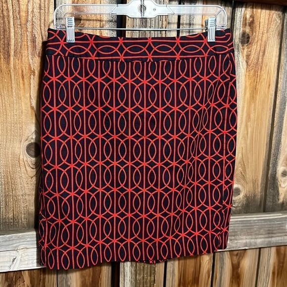 Banana Republic factory skirt geometric red navy circles lined 8 FIRM on PRICE - Picture 1 of 5